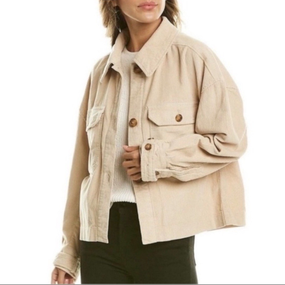 NWT Anthropologie Avec Les Filles Utility Jacket Size XL Ivory Corduroy Cropped